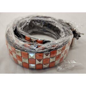 Silver Orange Studded Faux Leather Belt Streetwear Fashion Unisex Adjustable Fit